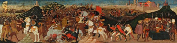 Apollonio da Giovanni (1416 - 1465) Battaglia di Farsalo, 40 x 157 cm, Asta 25 aprile 2017 stima € 400.000 - 600.000
