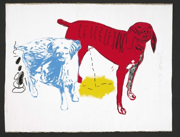 © BASQUIAT AND ANDYWARHOL, JEAN-MICHEL 2362 B343 / W1003Untitled (Two Dogs) 1984 Acrylic andsilkscreen ink oncanvas 80 x 106 in.