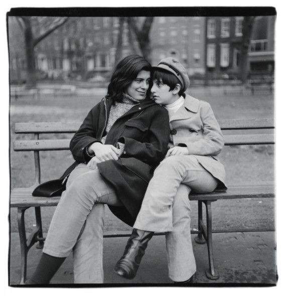 Diane Arbus, Susan Sontag and her son on bench, N.Y.C. 1965