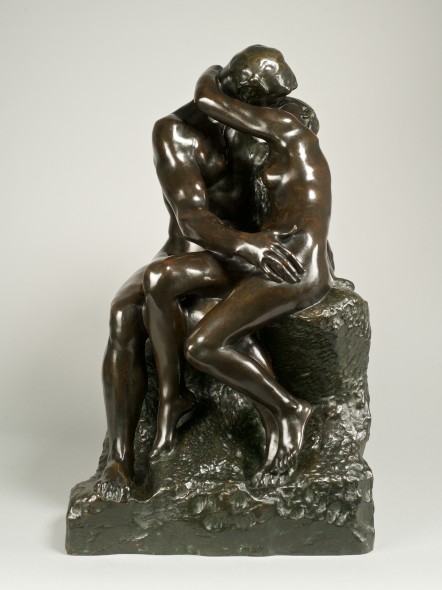 Bowman Sculpture Le Baiser (The Kiss) Auguste Rodin (Paris 1840-1917 Meudon) Bronze with a rich dark brown patination with lighter brown and green highlights Height 59.4 cm Signed 'Rodin' and inscribed 'F. Barbedienne. Fondeur' Second reduction Conceived in 1886 and cast during the artist's lifetime