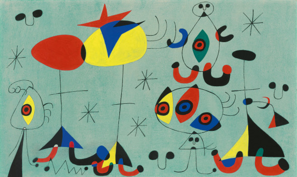 Helly Nahmad Gallery Soirée snob chez la princesse Joan Miró (Barcelona 1893-1983 Mallorca) Pastel and gouache on paper 31.4 x 51.4 cm 1944