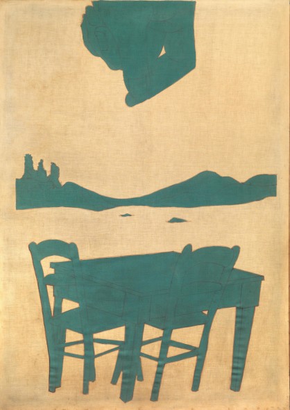 RENATO MAMBOR (Roma 1936) La mano e il tavolo acrilico su tela, cm 170x120 sul retro: firmato, titolato e datato eseguito nel 1965 Pandolfini 