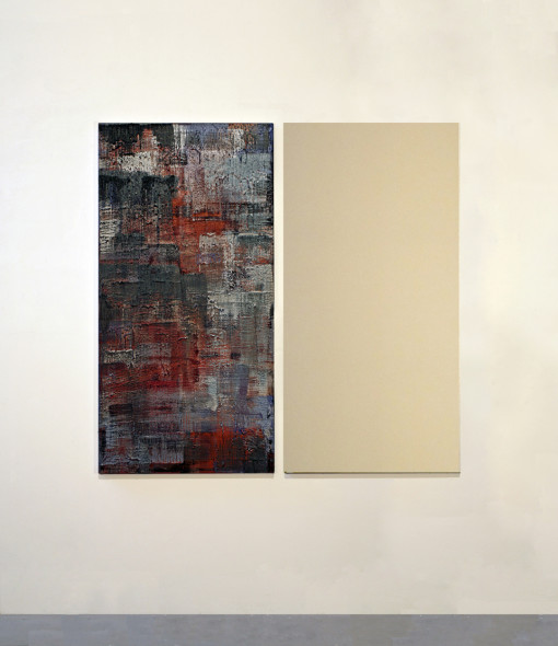 Carmengloria Morales b. 1942 Dittico S 12-09-1, 2012-14 Pigments, metals, acrylic on canvas and duck canvas Diptych each: 180 x 90 x 5.4 cm 70 7/8 x 35 3/8 x 2 1/8 in