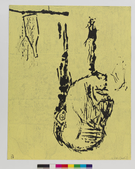 Georg Baselitz, Kopf, 1981-1982, offset apprêté; Xylographie, 1009 x 797 mm. © Musées d’art et d’histoire, Ville de Genève, Cabinet d'arts graphiques. Photo: André Longchamp