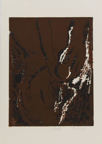 Georg Baselitz, Profilkopf, 1982, offset apprêté; Xylographie, image: 650 x 502 mm; feuille: 862 x 610 mm. © Musées d’art et d’histoire, Ville de Genève, Cabinet d'arts graphiques. Photo: André Longchamp