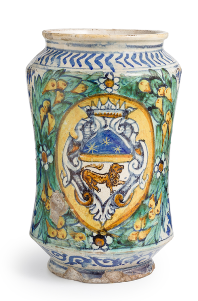  Grande albarello in maiolica policroma, fornace di Trapani del XVIII secolo, stima € 1.200 – 1.600