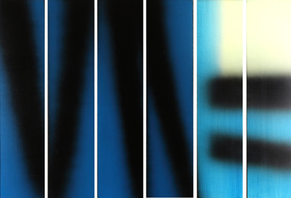 Hans Hartung, T1983-E14-E15-E16-E17-E18-E19 HEXAPTYQUE, 1983, acrilico su tela, 150 x 210 cm, Collezione Fondazione Hartung-Bergman