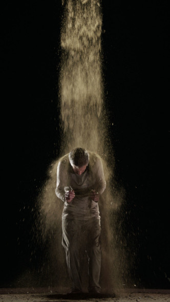 Bill Viola, Earth Martyr, 2014, Color high-definition video on flat panel display mounted vertically on wall.