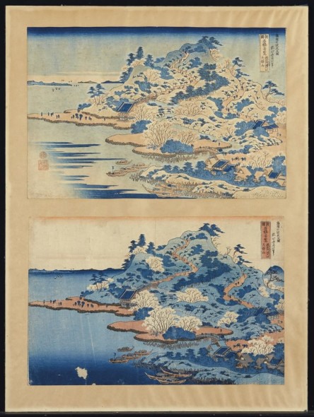 Two prints by Hokusai, estimated at $1,500–2,000.