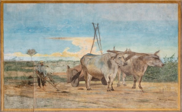 Giovanni Boldini - La raccolta del  Letame  (Decorazione parete nord della sala da pranzo della Falconiera)  1868