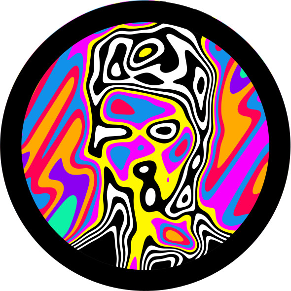 “ LONG PLAYING TABLE _ DAVIDE BOWIE” 2017 di Elia Festa Tondo Bifacciale: ø 130 cm Tavolo: aperto 130x130 cm H 75 cm; chiuso 70x130 cm H 75 cm Produttore: 90x100 FERRO