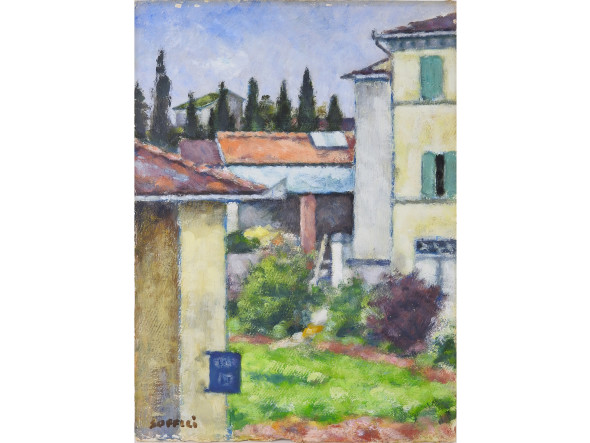ARDENGO SOFFICI (1879-1964) Poggio a Caiano olio su cartone cm 49,5x35,5 stimato € 8.000/10.000
