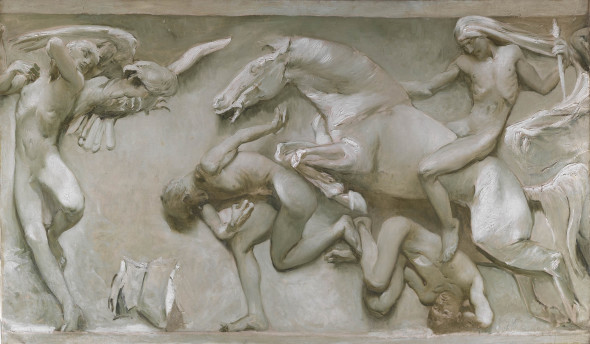 Giulio Aristide SARTORIO (Roma 1860 – 1932) Dalle grandi scoperte traverso le tristi età, al risorgere vivo della Stirpe, 1906 Olio su tela, cm. 100 x 160