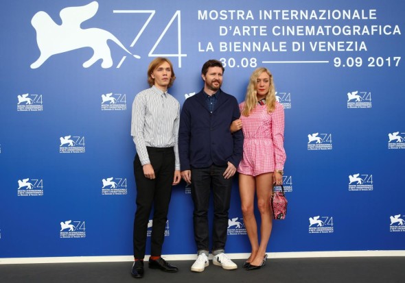 Director Andrew Haigh (C) poses with actors Chloe Sevigny (R) and Charlie Plummer during a photocall for the movie Lean on Pete at the 74th Venice Film Festival in Venice, Italy September 1, 2017. REUTERS/Alessandro Bianchi