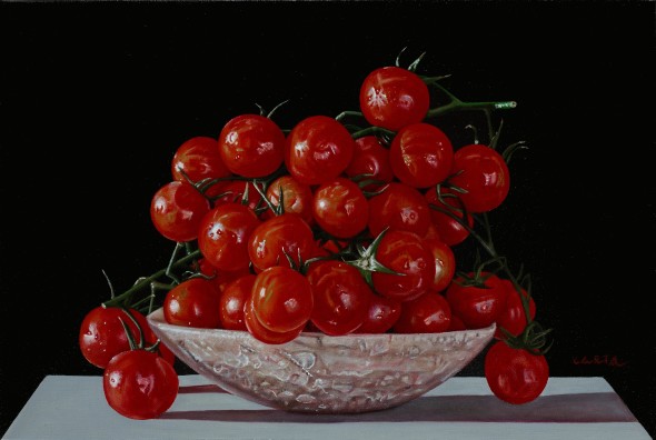 Giuseppe Carta, I pomodorini rossi, 2016-17, olio su tela, cm 20x30