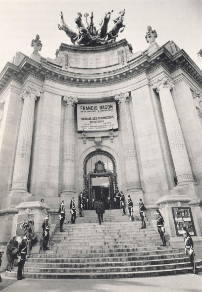 The Republican Guard on the steps to the Grand Palais at the opening of the exhibition, Francis Bacon, in Paris, 26 October 1971. Photo: André Morain