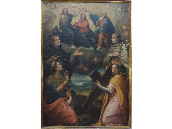 Tommaso Manzuoli detto Maso da San Friano (1531/36-c.1571) Incoronazione della Vergine fra Santi olio su tela  cm 228,5x160  Corredata di parere scritto e valutazione di Antonio Paolucci Stimata € 40.000/60.000,00