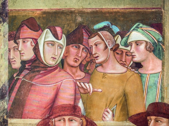 Ambrogio Lorenzetti - Professione  pubblica di San Ludovico di Tolosa (particolare) 1334-40 affresco staccato,  Siena, Basilica di San Francesco