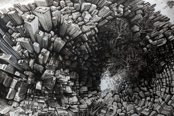 FABIO GIAMPIETRO, HPS The Downward 2017, sottrazione di colore ad olio su tela, cm. 300x200