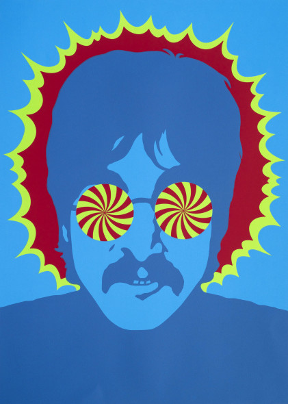 LS3519272 Lennon - Kaleidoscope Eyes, 1967 (acrylic) by Smart, Larry (1945-2005); 59.4x84.1 cm; Private Collection; (add.info.: John Winston Ono Lennon (1940-80) was an English guitarist, singer, and songwriter who co-founded the Beatles); English,  in copyright PLEASE NOTE: Bridgeman Images represents the copyright holder of this image and can arrange clearance.