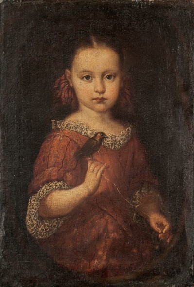 Lotto 49  Scuola lombarda sec.XVIII "Bambina con cardellino" olio cm. 40x60 stima: 1000-1100 Eur