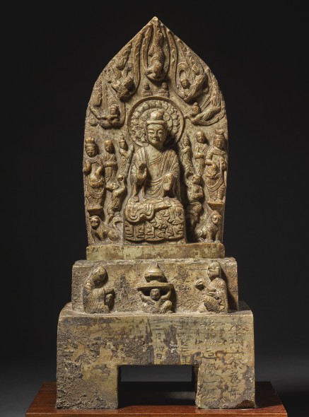 AN INSCRIBED AND DATED 'HUANGHUASHI' LIMESTONE BUDDHIST STELE  EASTERN WEI DYNASTY, DATED XINGHE THIRD YEAR, CORRESPONDING TO 541