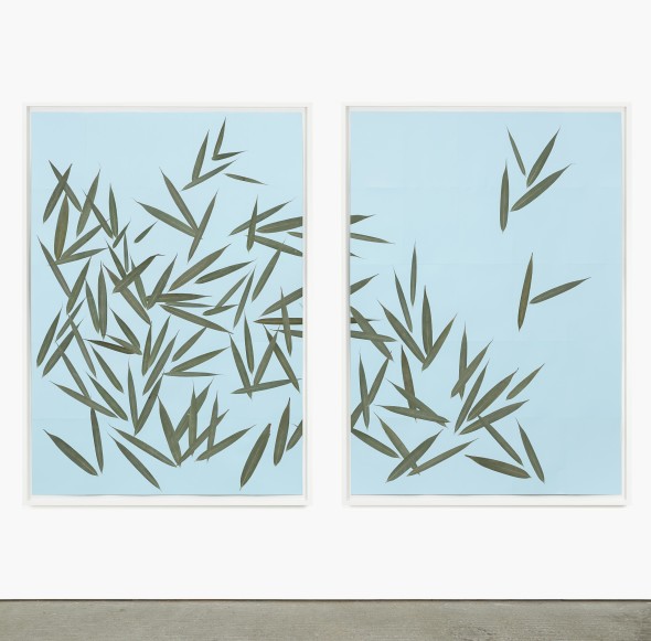 Alek O, Victor, 2017, pressed leaves on paper , 155 (h) x 112 (w) x 5,5 (d) cm each, photo by Andrea Rossetti, courtesy Gallery Frutta, Rome