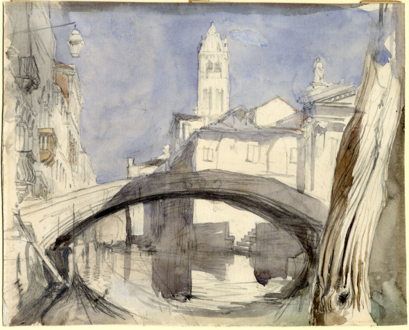 John Ruskin, Ponte dei Pugni, Matita e acquarello su carta