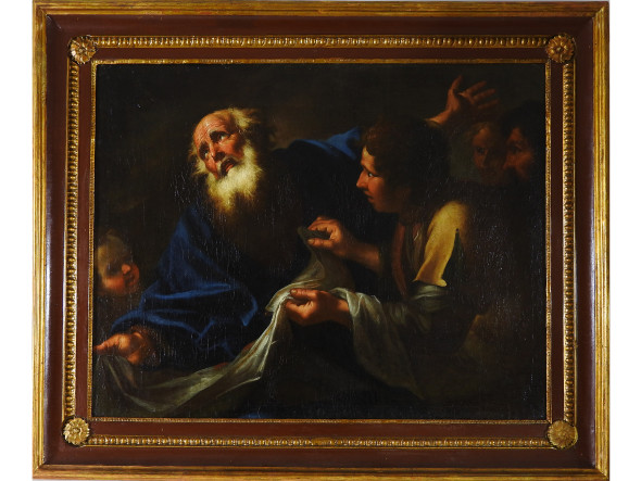 Carl Loth attribuito (1632-1698) I fratelli mostrano al padre Giacobbe le vesti insanguinate di Giuseppe olio su tela, in cornice, lievi cadute di colore cm 85x111 stimato € 8.000,00 / 10.000,00