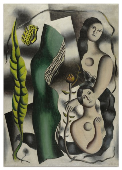 Sotheby's Fernand Léger 1881 - 1955 LA CARTE POSTALE signed F. LEGER and dated 30 (lower right); signed F. LEGER, dated 29 and titled LA CARTE-POSTALE (on the reverse) oil on canvas 92 x 65 cm; 36 1/4 x 25 5/8 in. Painted in 1930.