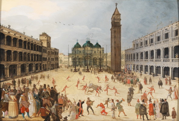Sebastian Vrancx (1573 - 1647) Carnevale a San Marco, Venezia, olio su tela, 50 x 74 cm, stima € 180.000 - 200.000 Asta 24 aprile 2018