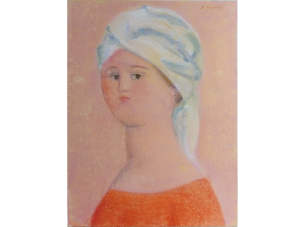 590 Antonio Bueno (1918-1984) Ragazza con turbante olio e pastello su carta applicata a faesite, firmato, in cornice, difetto lungo un margine cm 39,5x30 Corredato di autentica di Isabella Bueno con numero di archiviazione n° AB 013/018 Al verso reca iscrizione dell'artista: ''tecnica mista (olio e pastello su carta) Attenzione deve restare opaca. Verniciarla sarebbe distruggerla AB'' Al verso reca iscritto: AByR n 619 € 4.500/5.500 AGGIUDICATO PER € 6.875,00