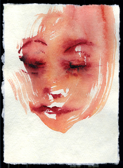 Leiko Ikemura, Face II, Watercolor on paper, 2008