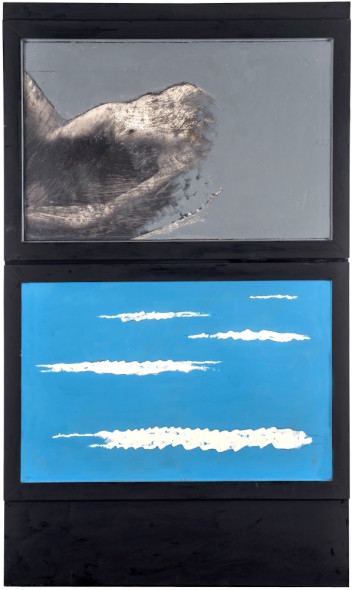 Tano Festa, Particolare di figura, 1964, enamel and collage on board 160x96 cm