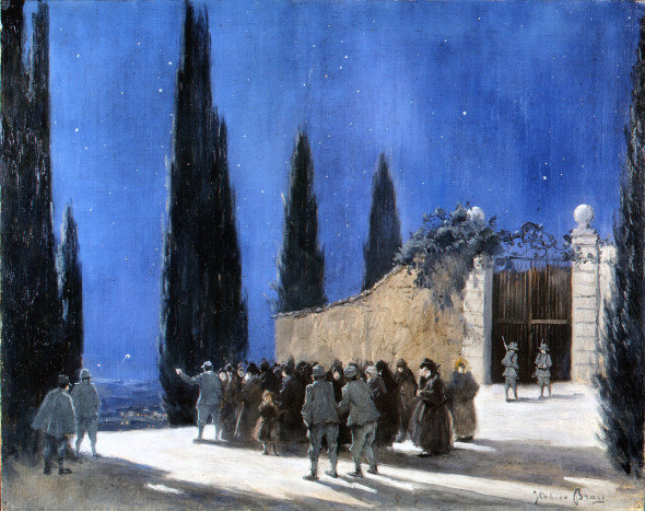 Italico Brass, Notturno sul castello di Udine durante un’azione, agosto 1916, olio su tela 65 x 81 cm