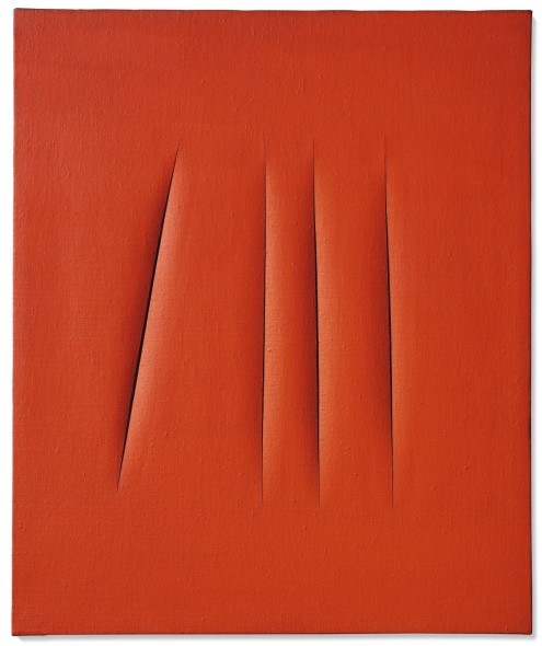 Lucio Fontana CONCETTO SPAZIALE, ATTESE SIGNED, TITLED AND INSCRIBED ON THE REVERSE, WATERPAINT ON CANVAS. EXECUTED IN 1967 Estimate 1,000,000 — 1,500,000 EUR LOT SOLD. 2,409,000 EURLucio Fontana CONCETTO SPAZIALE, ATTESE SIGNED, TITLED AND INSCRIBED ON THE REVERSE, WATERPAINT ON CANVAS. EXECUTED IN 1967 Estimate 1,000,000 — 1,500,000 EUR LOT SOLD. 2,409,000 EUR
