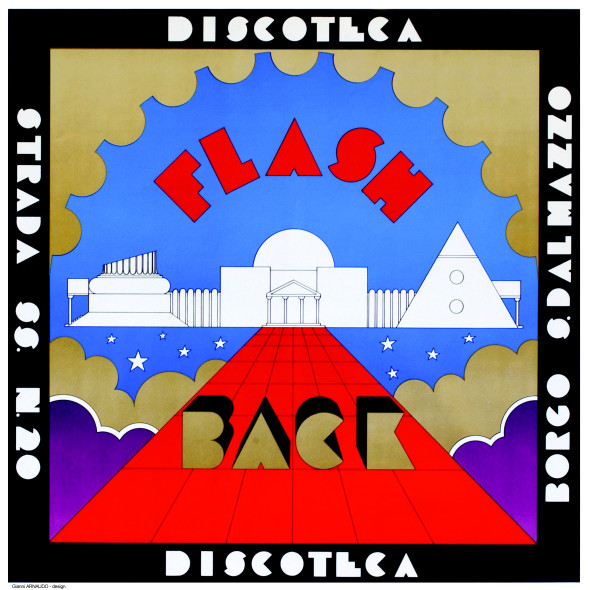 Poster for the Discotheque Flash Back, Borgo San Dalmazzo, 1972. Design: Gianni Arnaudo / Studio65