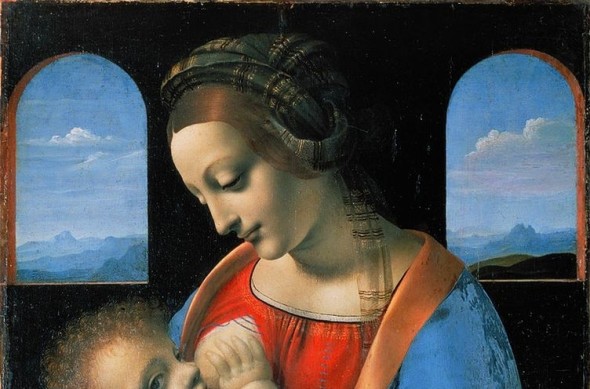 Particolare della Madonna Litta, divisa nell'attribuzione fra Leonardo e Boltraffio