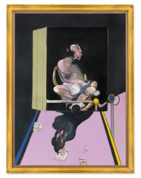 christie's   Francis Bacon, Study for Portrait, 1977, oil and dry transfer lettering on canvas 78 x 58⅛ in. (198.2 x 147.7 cm.) Estimate on Request