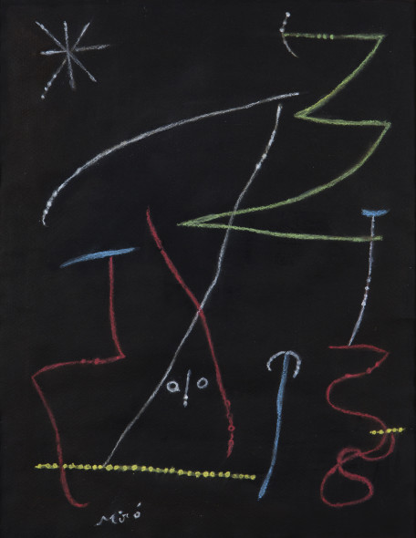 Lotto 319 (170974) Joan Mirò (1893-1983) Composition au visage, 1955 gessetti colorati su carta nera, cm 33x25,8 Stima € 80.000 - 100.000
