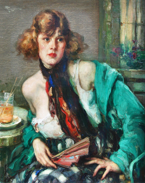 Fernand Toussaint (Bruxelles 1873-Ixelles 1956), «Ritratto di giovane donna», Olio su tela (cm 72 x 90), Firmato in alto a sinistra. Les Galeries du Luxemburg - Bergamo