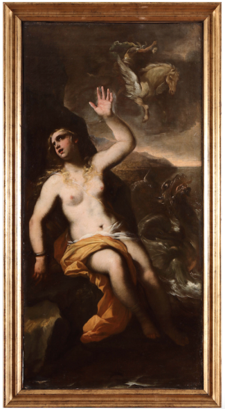 LUCA GIORDANO (Napoli, 1634 – 1705),  Andromeda da Perseo - Apollo nella fucina di Vulcano Coppia di dipinti, olio su tela, 125x60 cm I due dipinti sono accompagnati da un’expertise del Prof. Giuseppe Porzio. € 40/60.000