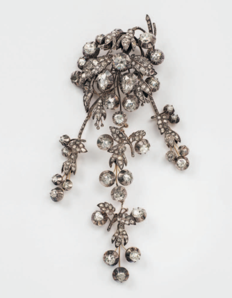 A gold and silver diamond-set corsage ornament "en pampille"