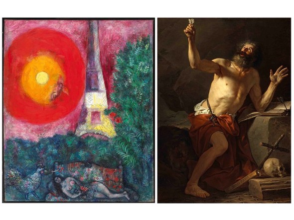 La Tour Eiffel, Marc Chagall e San Girolamo ascolta la Tromba del Giudizio Universale, Jacques Louis David