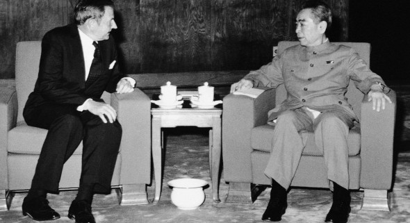 Rockefeller with China's Chou en-Lai, in 1973.
