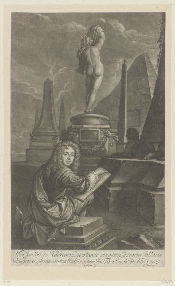 Isaak  Beckett (da Simon Dubois) -    Ritratto di Adrian Beverland che ritrae una statua di Venere,  1685-90