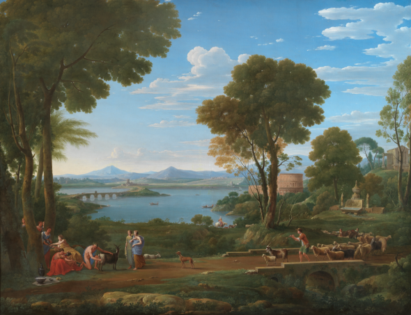 HENDRIK FRANS VAN LINT, called LO STUDIO (Antwerp 1684 – 1763 Rome)  An Italianate landscape with the nurture of Jupiter and a goatherd leading his flock, a capriccio of the Colosseum in the background Signed and dated «H. VAN LINT D.TO STUDIO FE. ROMA 1737»   The Mill, or Isaac’s bride A pair, oil on canvas, 154 x 198 cm.