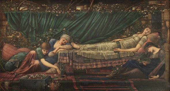 Edward Burne-Jones The Rose Bower 1885-90 Oil paint on canvas, 1250 x 2310 mm The Faringdon Collection Trust