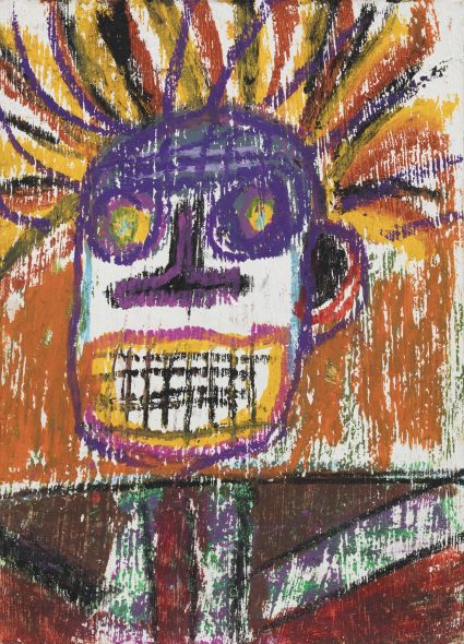 11 GIUGNO 2018ARTE MODERNA E CONTEMPORANEA Jean-Michel Basquiat SENZA TITOLO Acrilico, olio e pigmenti organici su cartolina; cm 17,78x12,7 lotto 84 - aggiudicato a 131.100 euro stima 20/40.000 euro