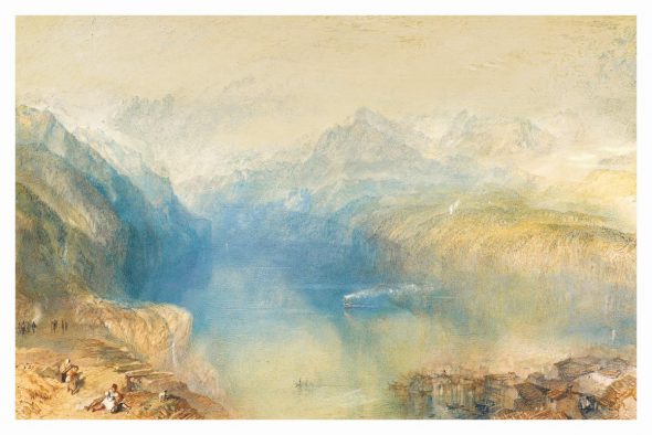 Joseph Mallord William Turner, R.A., The Lake of Lucerne from Brunnen, Watercolour over traces of pencil, heightened with bodycolour, 308 by 469 mm. Estimate: £1,200,000 – 1,800,000.